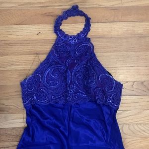 Zum Zum by Niki Livas Royal Blue Halter Prom Dress